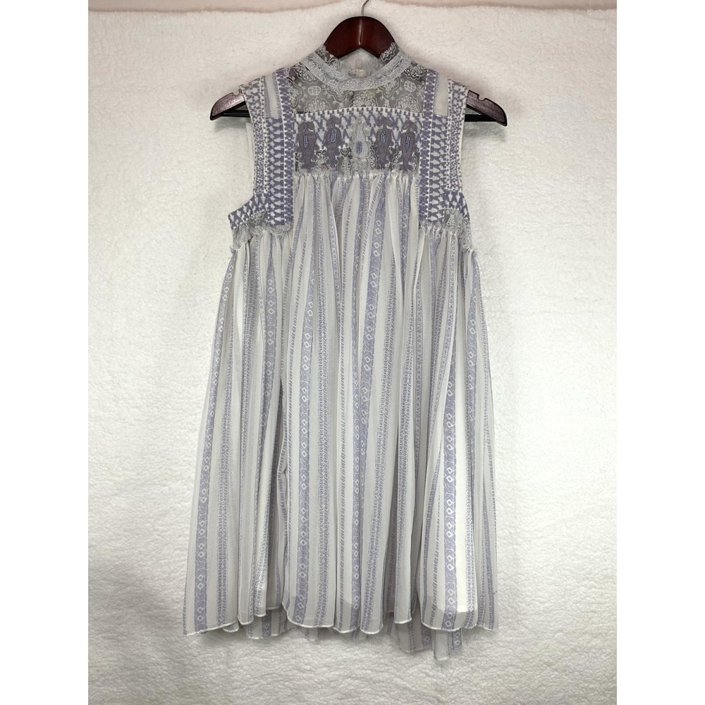 Free People Light Gray and Lavender Sleeveless Smocked Yoke Dress